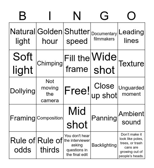 Photo and Video Best Practices Bingo Card