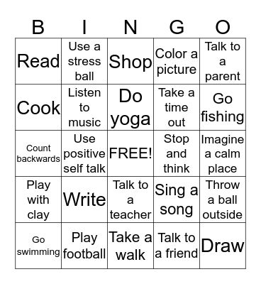 Coping Skill Bingo Card