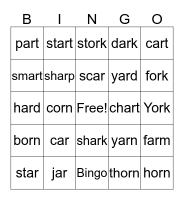 Book-3-unit-3-R-controlled vowels-ar,or-p.37 Bingo Card