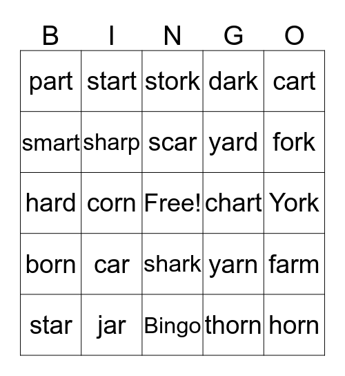 Book-3-unit-3-R-controlled vowels-ar,or-p.37 Bingo Card