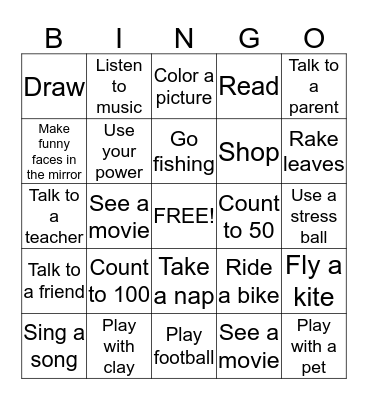 Coping Skill Bingo Card