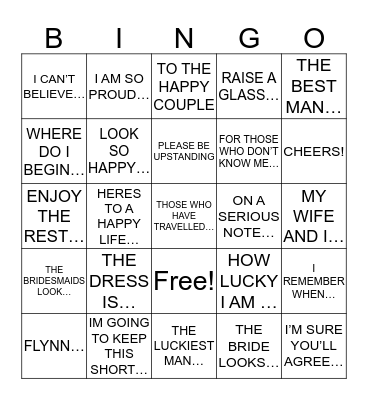 WEDDING SPEECH BINGO Card