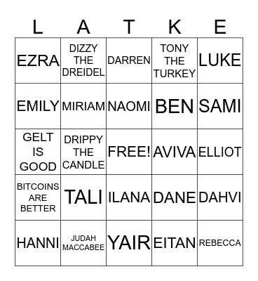 LATKE FAMILY BINGO Card