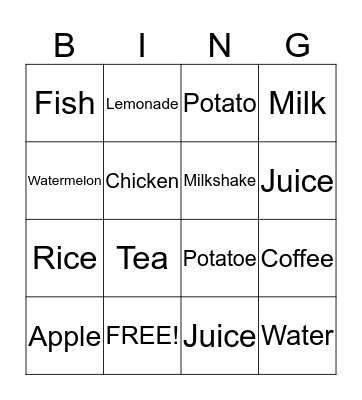 Food & Drink Bingo Card