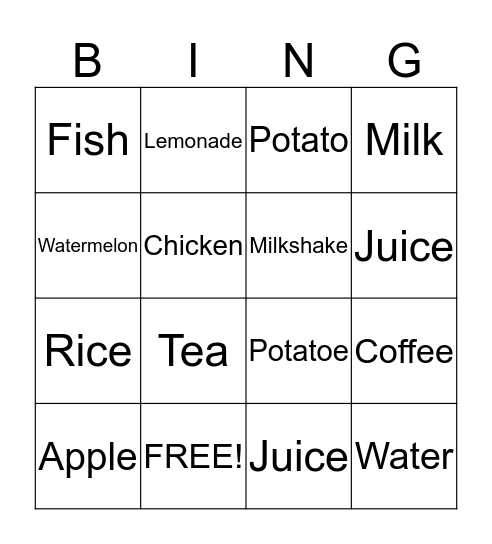 Food & Drink Bingo Card