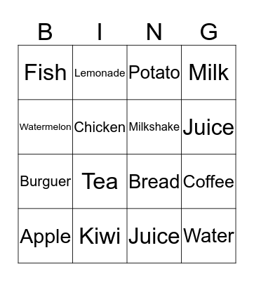 Food & Drink Bingo Card