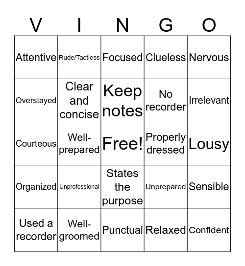 VINGO Bingo Card