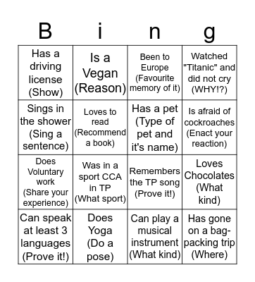 Temasek Reunion 2018 Bingo Card