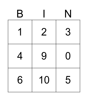 number bingo Card