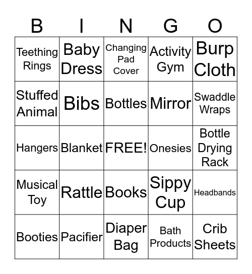 Jessica's Baby Gift Bingo Card