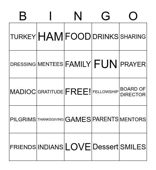 M.A.D.I.O.C THANKSGIVING Bingo Card