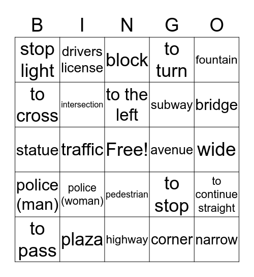 Las Direcciones Bingo Card