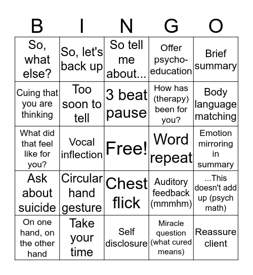 Interview Bingo Card