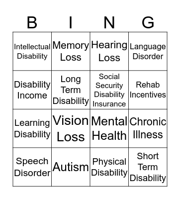 Disability Bingo Card