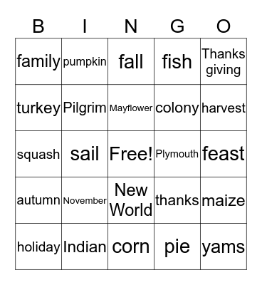 Thanksgiving Bingo Card