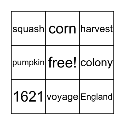 Thanksgiving Bingo Card