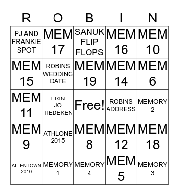 ROBIN'S 60TH BIRTHDAY BASH Bingo Card