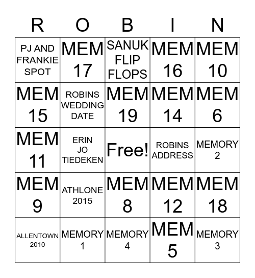 ROBIN'S 60TH BIRTHDAY BASH Bingo Card