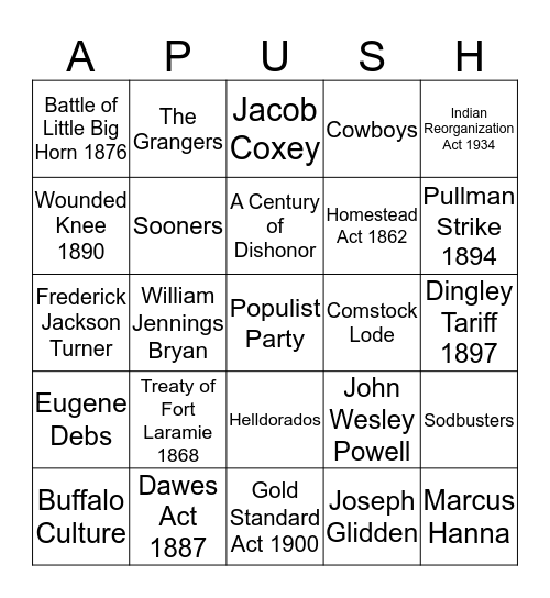 Ch.26 The Great West and the Agricultural Revolution Bingo Card