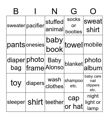 Baby Bingo Card