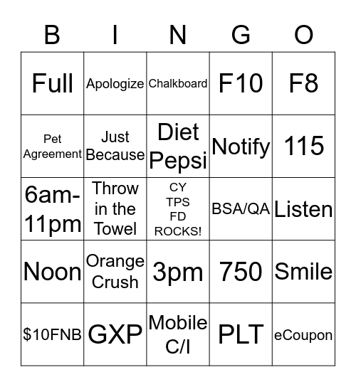 FRONT DESK BINGO Card