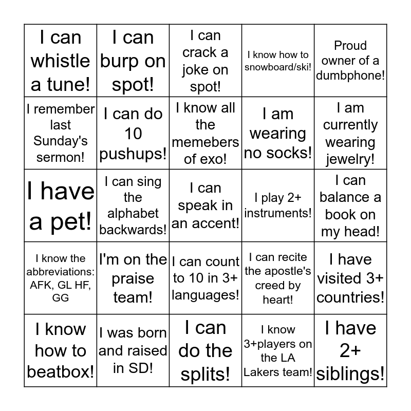 9th GRADE FACT FINDER Bingo Card