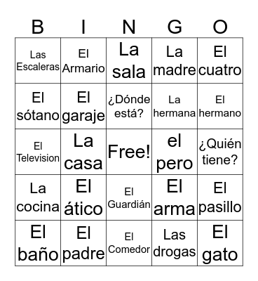 Inside the house. Bingo Card