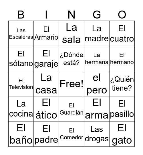 Inside the house. Bingo Card