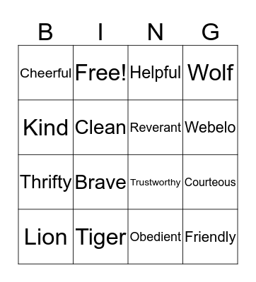 Scout Laws Bingo Card