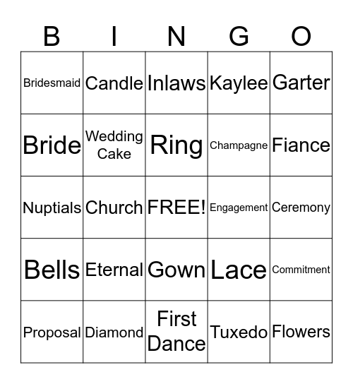 Bridal Bingo Card