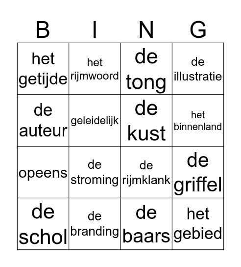 Themawoorden thema 2 Vakantie Bingo Card