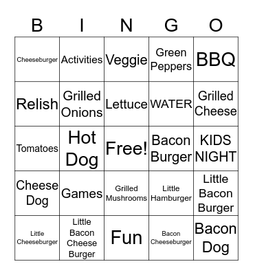 Five Guys Bingo Card