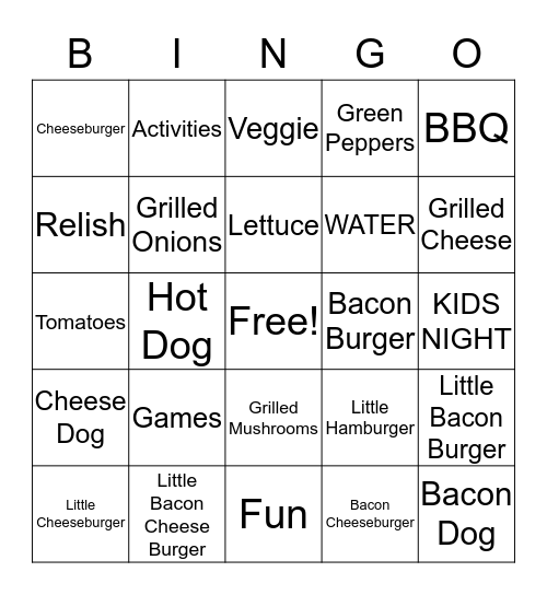 Five Guys Bingo Card