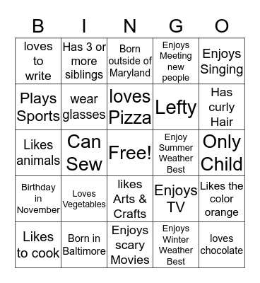 Getting to Know  Bingo Card