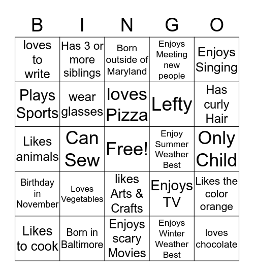 Getting to Know  Bingo Card