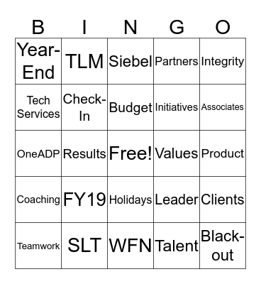 On Site - Manager Meeting Bingo Card