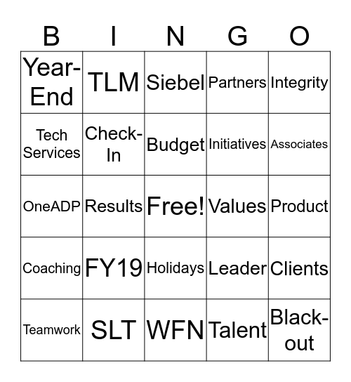 On Site - Manager Meeting Bingo Card