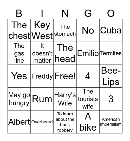 Chapters 17-19 To Have or Have Not Bingo Card