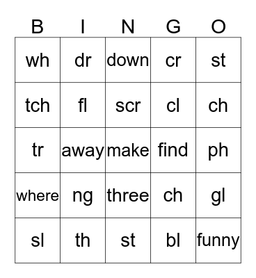 Phonics and Sight Word Bingo Card