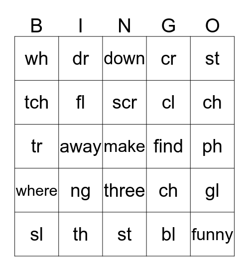 Phonics and Sight Word Bingo Card