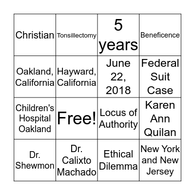 Jahi McMath Bingo Card