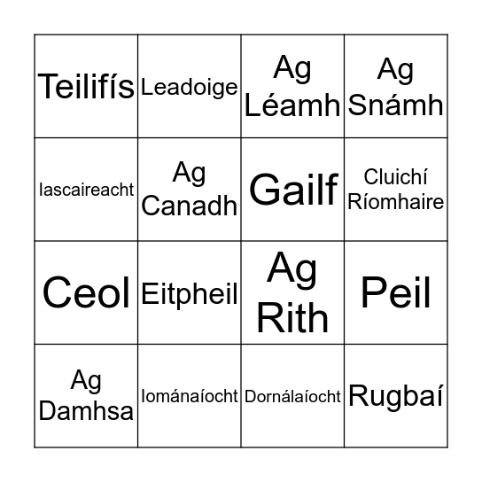 Caitheamh Aimsire Bingo Card