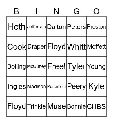 Radford University Bingo Card