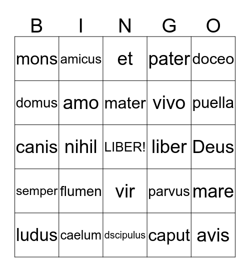 Latin Weeks 1-4 Bingo Card