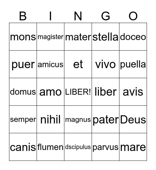 Latin Weeks 1-4 Bingo Card