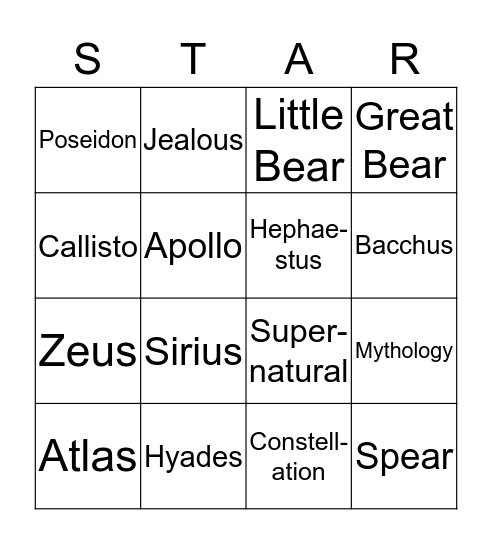 Constellation Bingo Card