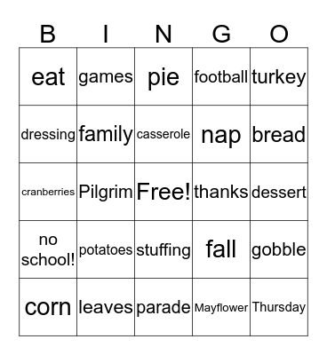 Thanksgiving BINGO Card