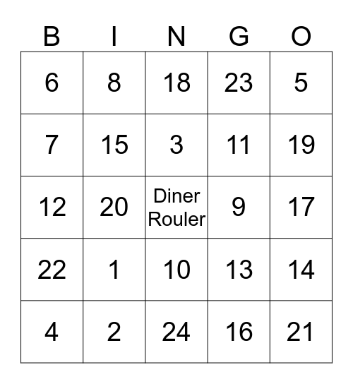Heyendaal Diner Rouler Shotjes Bingo Card
