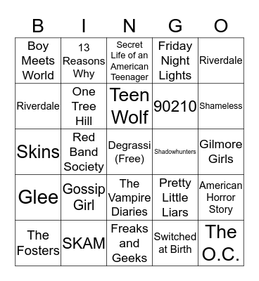 Teen Dramas Bingo Card