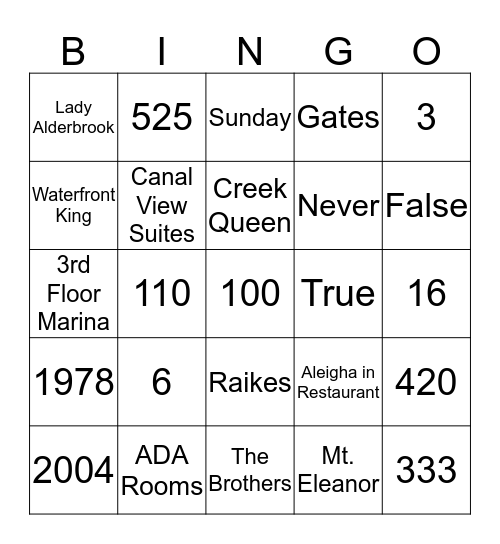 How well do you know ALDERBROOK?  Bingo Card